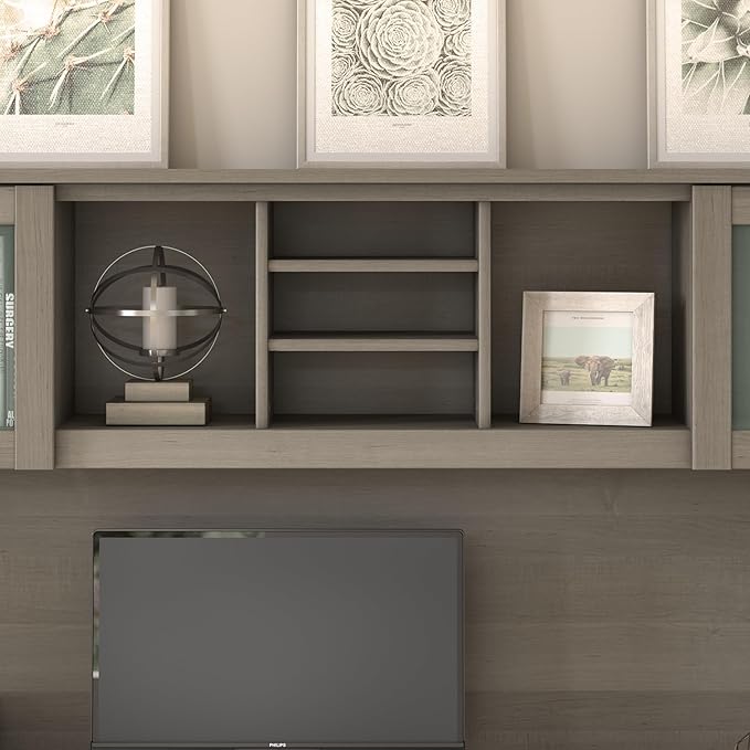 Bush Furniture Somerset L Shaped Desk with Hutch in Ash Gray | Corner Computer Table with Drawers, Cabinets and Pullout Keyboard/Laptop Tray for Home Office