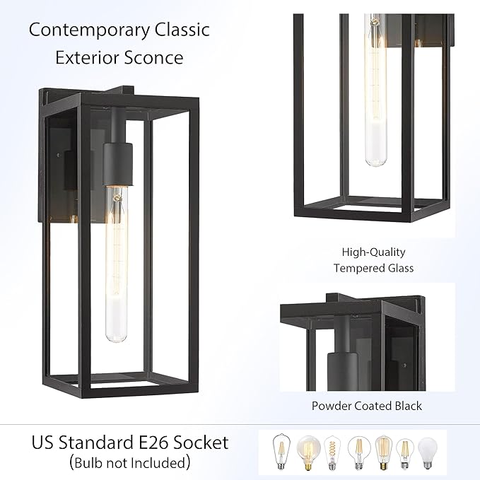 Bestshared Outdoor Wall Sconce Lights,Exterior Wall Lighting Fixtures with Clear Glass, Anti-Rust Modern Black Outside Lantern Lamp for House Front Porch Doorway Patio (Black, 15"-1 Pack)