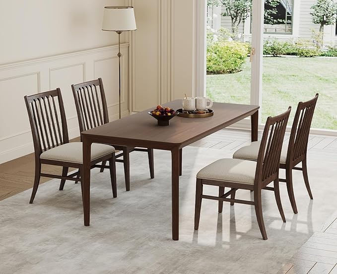 chairus Upholstered Kitchen Chairs Set of 2, Walnut Wooden Barrel Dining Chairs with Slat Back Double-Layer Cushion Farmhouse Accent Chairs for Dining Room/Living Room/Restaurant, Chenille Brown