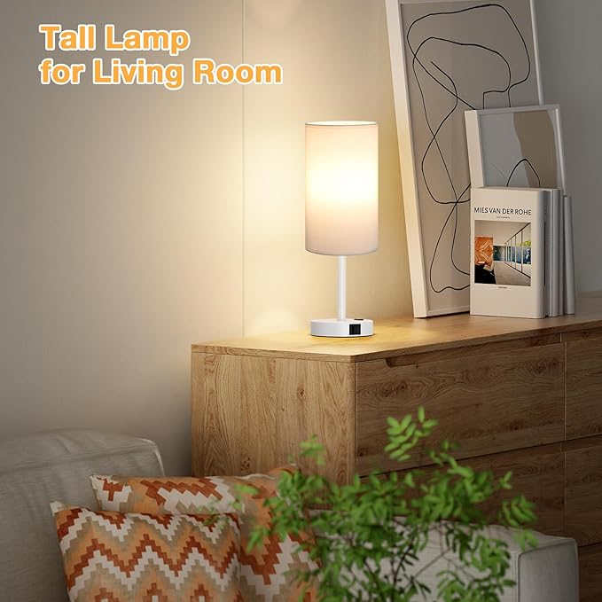 Dicoool Touch Bedside Table Lamp with USB - 3 Way Dimmable White Lamp for Bedroom Nightstand, Desk Lamp with Charging Station for Dorm, Office, Kids Room, Living Room