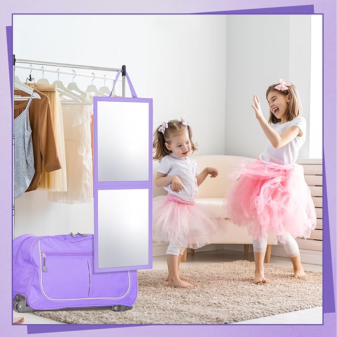 Foldable Portable Full Length Mirror for Dorm Dance Backstage Camping Travel Hanging Folding Makeup Body Mirror for Dancers Artists Home Aestheticians Spa(Purple,33.5" X 13.4")