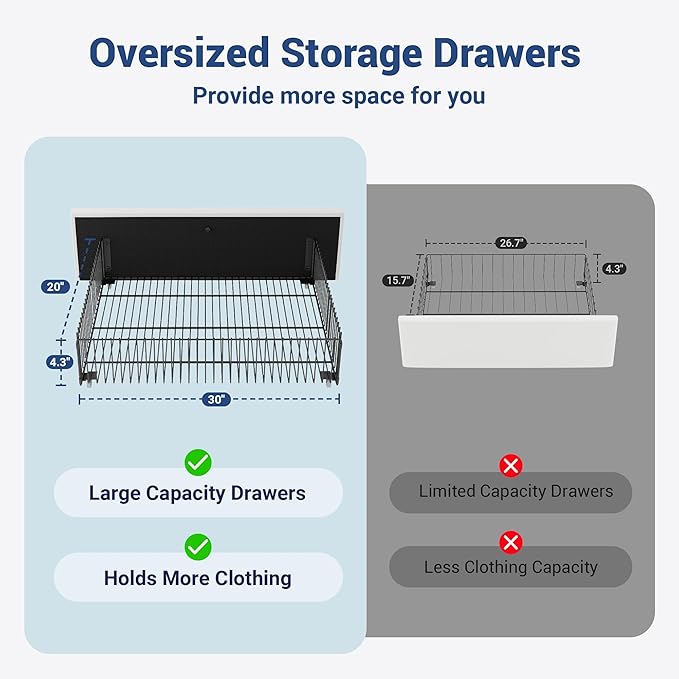 Allewie Velvet Vertical Tufted King Size Upholstered Platform Bed Frame with 2-Tier LED Storage Headboard & 2 Storage Drawers, USB & Type-C Charging Ports, Noise-Free/No Box Spring Needed, White