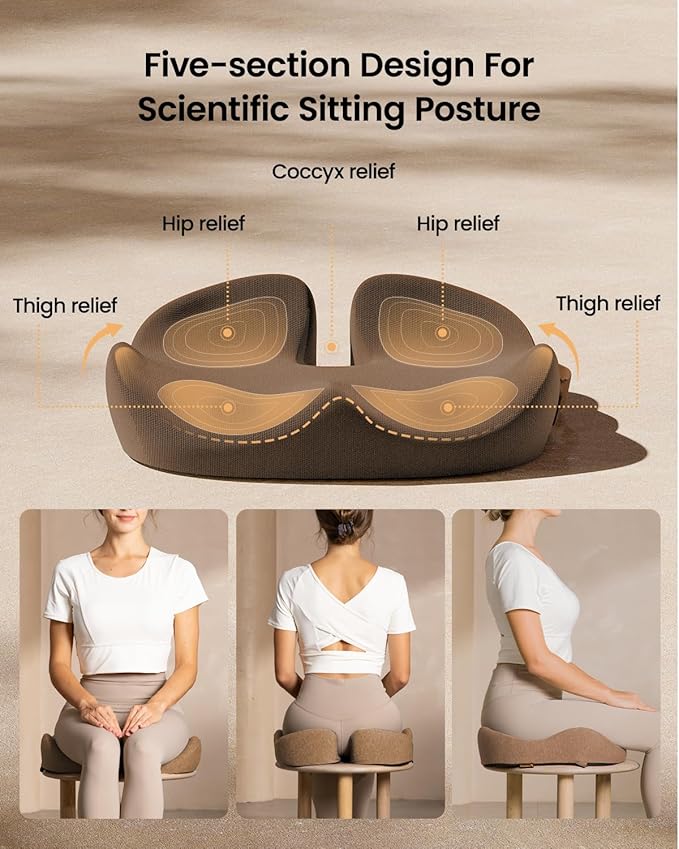 ProtoArc Seat Cushion, Office Chair Cushion for Sciatica, Coccyx Cushion, Ergonomic Memory Foam Seat Cushion for Car, Home, Pressure Relief Pad for Hip, Tailbone, All Day Comfort - Coffee