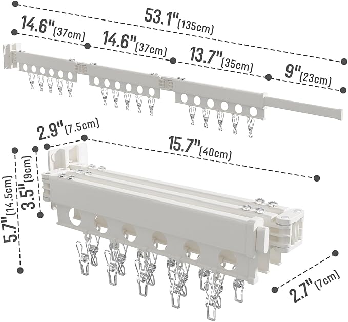 Clothes Drying Rack Foldable Wall Mounted Drying Rack 3 Fold White-Laundry Drying Rack Durable Clothing Racks for Hanging Clothes