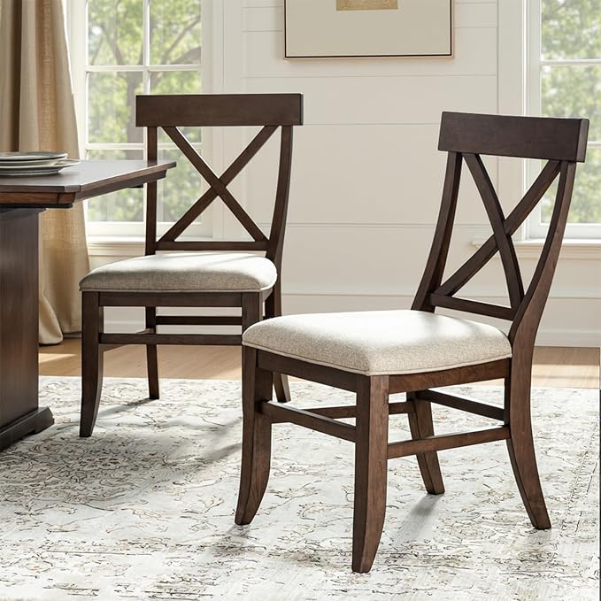 Wood Dining Chairs Set of 2, Modern Farmhouse Kitchen Dining Room Chair, Upholstered Dinner Chair with Back Wood Legs for Restaura, Cofe and Hotel Walnut