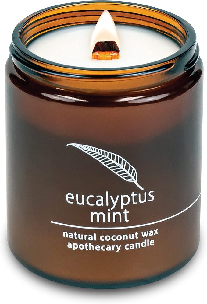 Hemlock Park Crackling Wood Wick Candle Handcrafted with Natural Coconut Wax (Standard 8 oz, Eucalyptus Mint)
