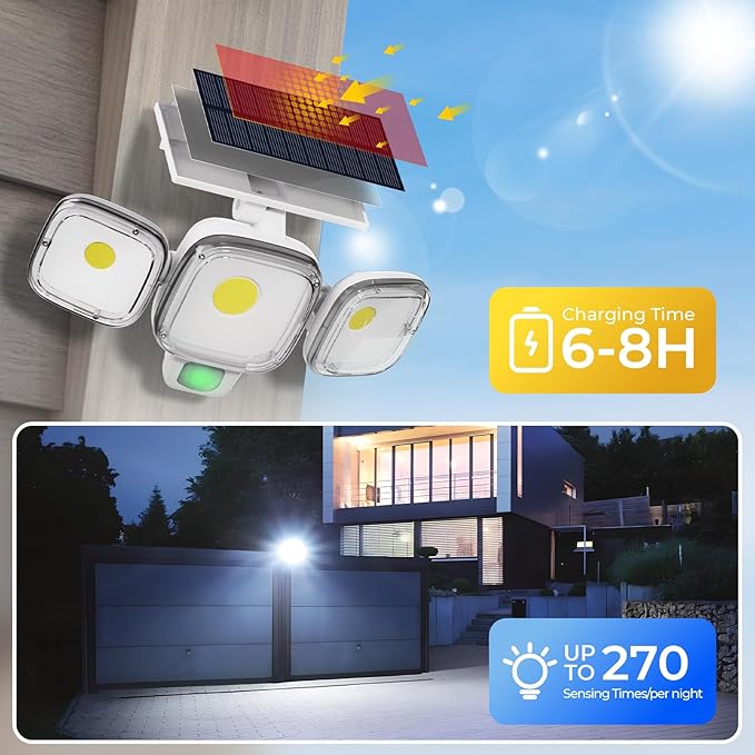 CINOTON Solar Motion Sensor Outdoor Lights, 3 Modes LED Security Flood Light with Remote Control, IP65 Waterproof Solar Powered Outside Wall Lighting for Garden Porch Garage Yard Driveway White 1 Pack