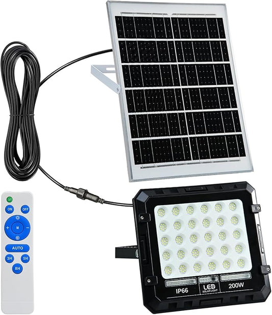 Solar Lights Outdoor:High Lumen LED Security Lights Waterproof IP66,Remote Control Auto Sensor Emergency Street Light Dusk To Dawn, 200W Spotlight, Exterior Lighting for Outside, Yard, Wall, Garage