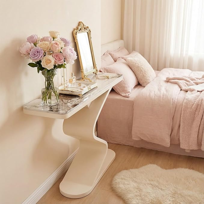 Modern Console Table with Sintered Stone Top, 47" Entryway Table with Sculptural S-Shaped Base Narrow Hallway Sofa Table Behind Couch for Living Room, Accent Furniture(White,59"x11.8"x31.5")