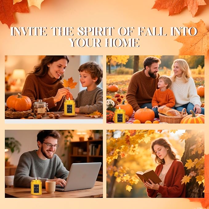 Pumpkin Scented Candle for Home, Luxury Glass Candles Soy Wax, Autumn Aromatherapy Candle Gift, Fall & Halloween Home Decor, 6.8 oz