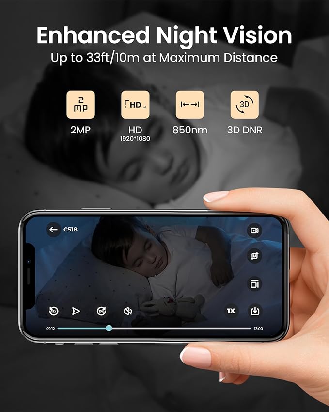Anlapus 2MP Home Security Indoor Camera, C518 1080p Pan/Tilt WiFi Camera, 2.4/5 GHz 360° Plug-in Camera, Motion Detection, One-Touch Call, Auto Tracking, Night Vision (Memory Card Not Include)