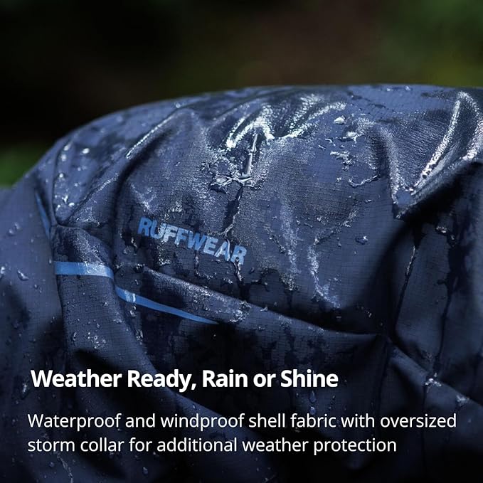 Ruffwear, Sun Shower Dog Raincoat Coverall, Waterproof & Windproof All-Weather Jacket with Full Coverage & Leg Straps, Lightweight & Reflective Dog Gear, Midnight Blue, X-Small