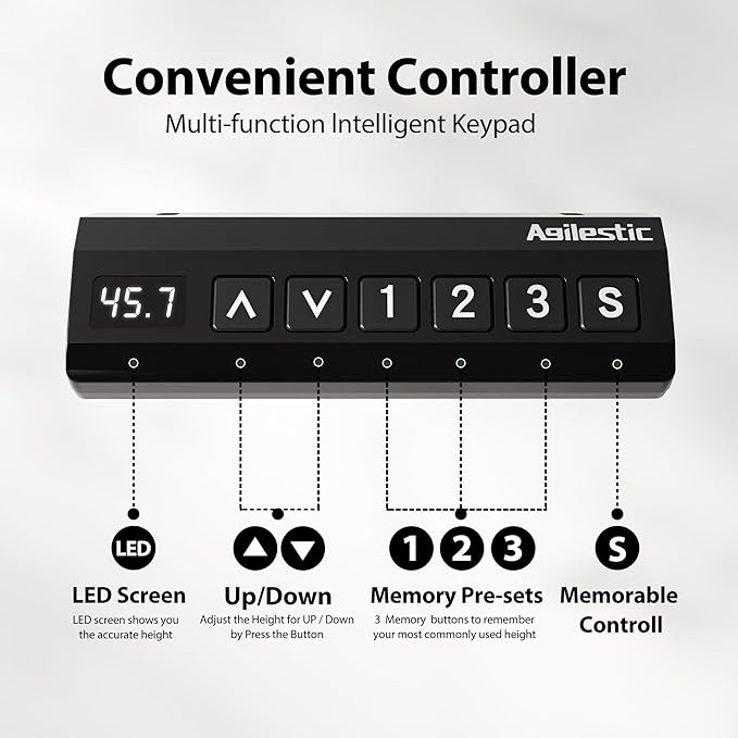 Agilestic L Shaped Standing Desk, Adjustable Height Corner Gaming Desk with Shelf, Sit Stand Up Desk, 63 x 55 Inch Home Office Computer Table, White