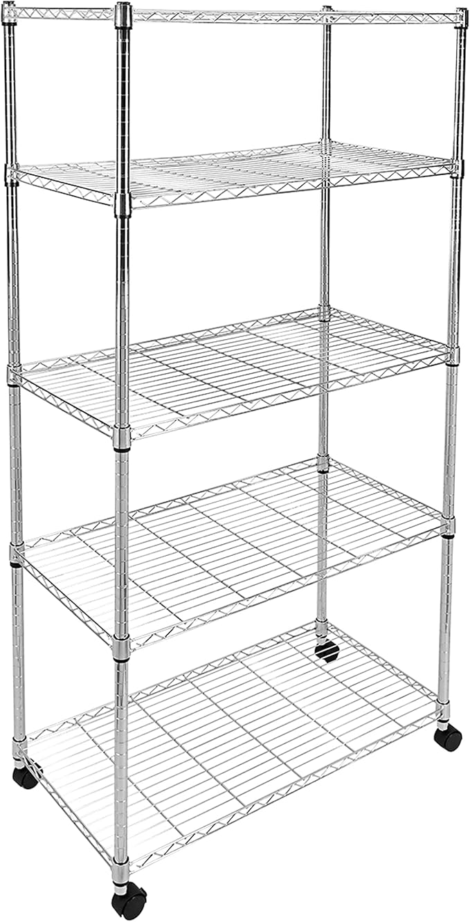 HealSmart Heavy Duty 5-Shelf Storage Shelves, 1750Lb Loading Capacity, 35.43" W x 17.72" D x 70.87" H Adjustable Shelving Unit with Wheels, Chrome