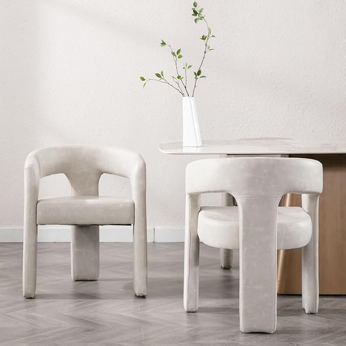Set of 4 Modern PU Leather Upholstered Dining Chairs with Open-Back, Cute Barrel Side Chairs Kitchen Armchair Accent Chairs for Dining Room Bedroom, Grey