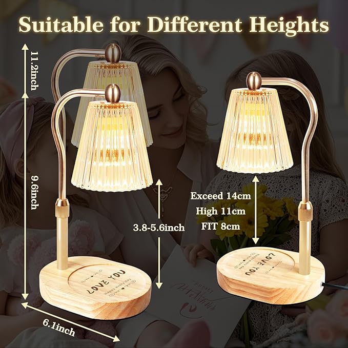 Gifts for Women, Candle Warmer Lamp with Adjustable Height Timer Dimmer,Vintage Home Decor for Scented Jar