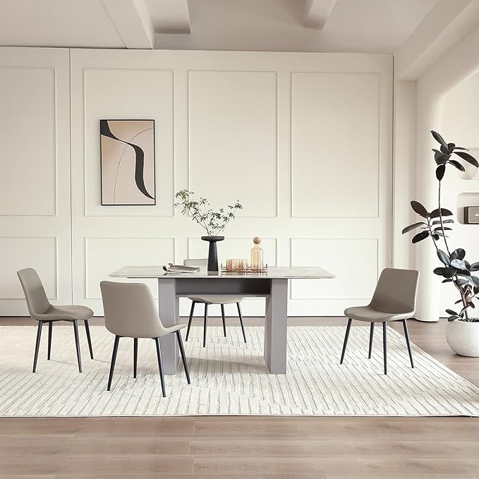 Leather Dining Chairs Set of 4, Mid Century Modern Faux Leather Kitchen & Dining Room Chairs, Comfortable Dinner Chair Kitchen Chairs for Restaurant Living Room, Cafe, Home (4, Young Colt)