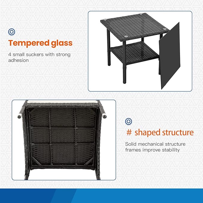 FDW | 3-Piece Patio Furniture Set | Black | Outdoor Wicker Furniture with Coffee Table | Modern Rattan Chairs Conversation Set | Outdoor Seating | Weather-Resistant | for Porch, Garden, Lawn