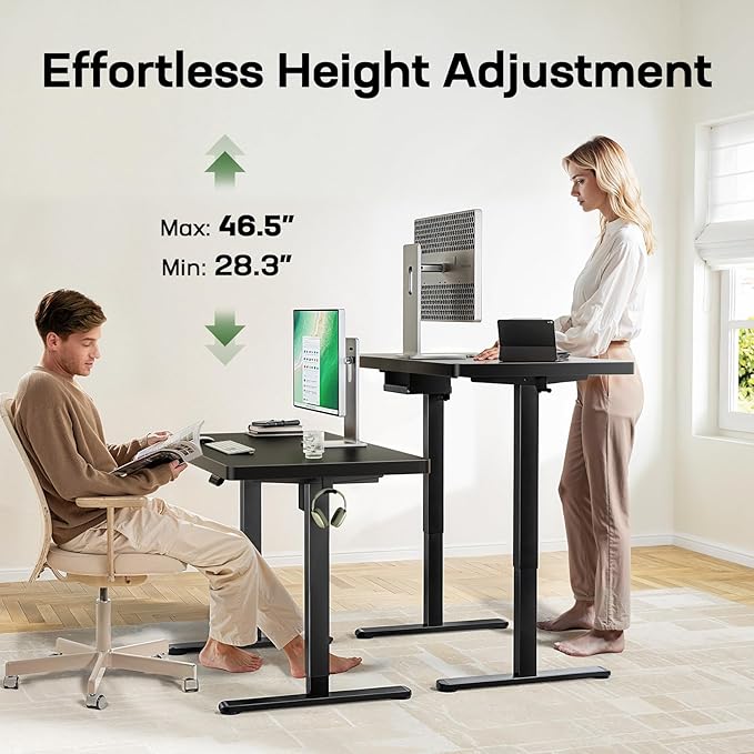 Marsail 55 x 30 Electric Standing Desk with One-Piece Desktop, Sit Stand Desk with Thickened Tabletop, Height Adjustable Stand Up Desk with Cable Management for Home Office(Frame+Desktop, 2 Packages)