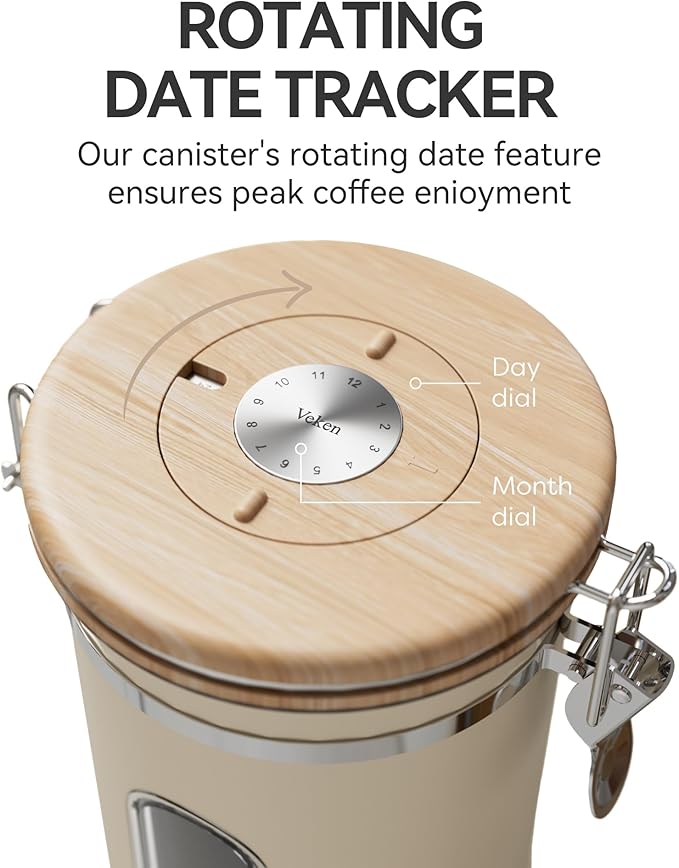 Veken Coffee Sugar Canister with Window, Christmas Coffee Lovers Gift Basket Set, Airtight Stainless Steel Kitchen Food Storage Container Gifts for Grounds, Beans,Tea,Flour, Cereal, Scoop, 22OZ,Cream