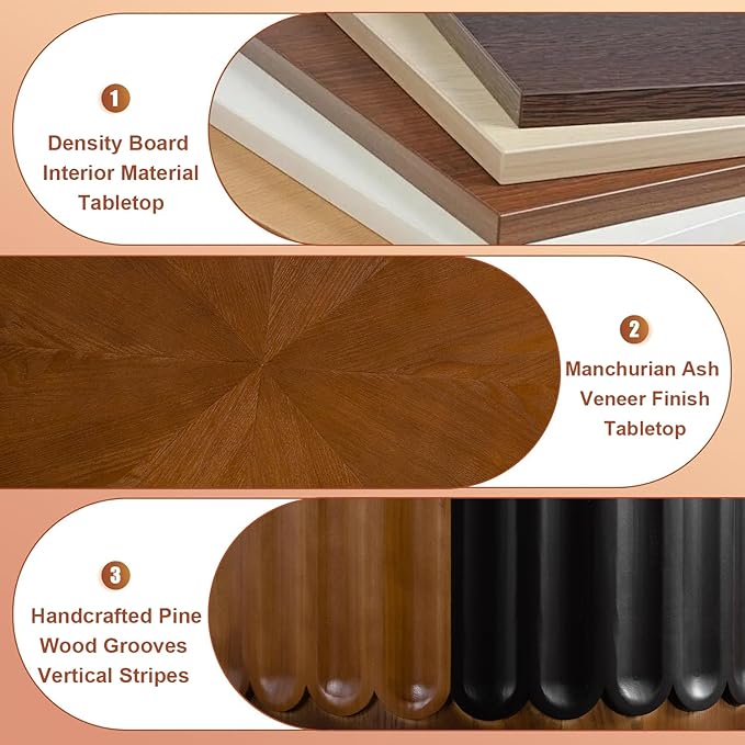 Round Nesting Coffee Table Set of 2, Round Fluted Coffee Tables with Storage for Living Room Modern Nesting End Side Tables for Small Spaces (A Storage Light Brown)