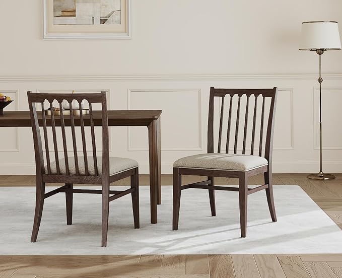 chairus Upholstered Dining Chairs Set of 4, Walnut Wooden Barrel Kitchen Chairs with Slat Back Double-Layer Cushion Farmhouse Accent Chairs for Dining Room/Living Room/Restaurant, Chenille Brown