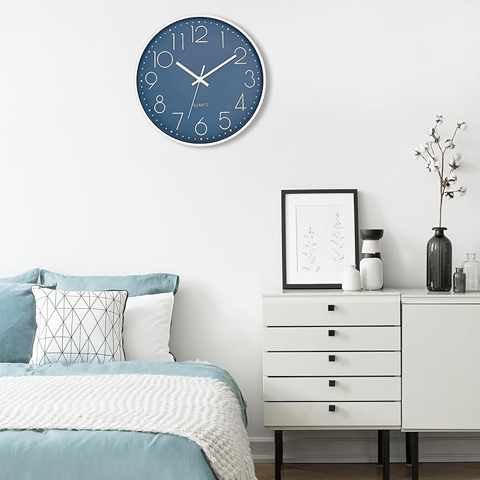 Foxtop 14 Inch Wall Clock Large Silent Non-Ticking Battery Operated Round Quartz Modern Wall Clock Decorative for Office Living Room Bedroom Kitchen Home (Cerulean)