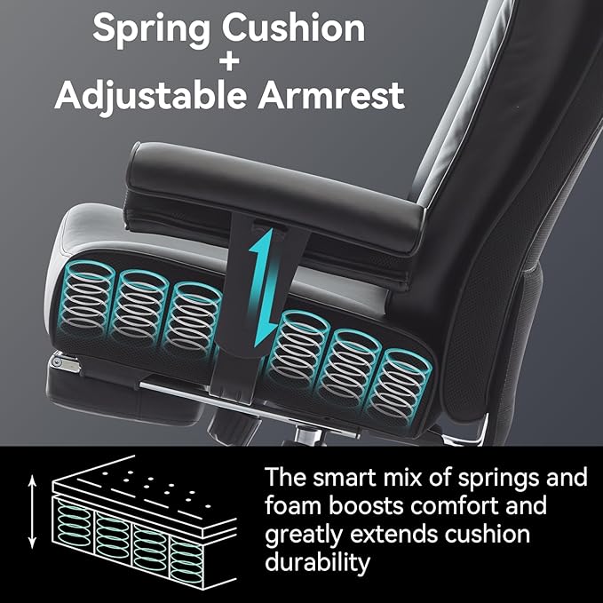 Efomao Big and Tall Office Chair 450lbs, Heavy Duty Executive Office Chair with Lumbar Support, Adjustable Armrests & Footrest, Ergonomic High Back Desk Chair for Home Office, Black