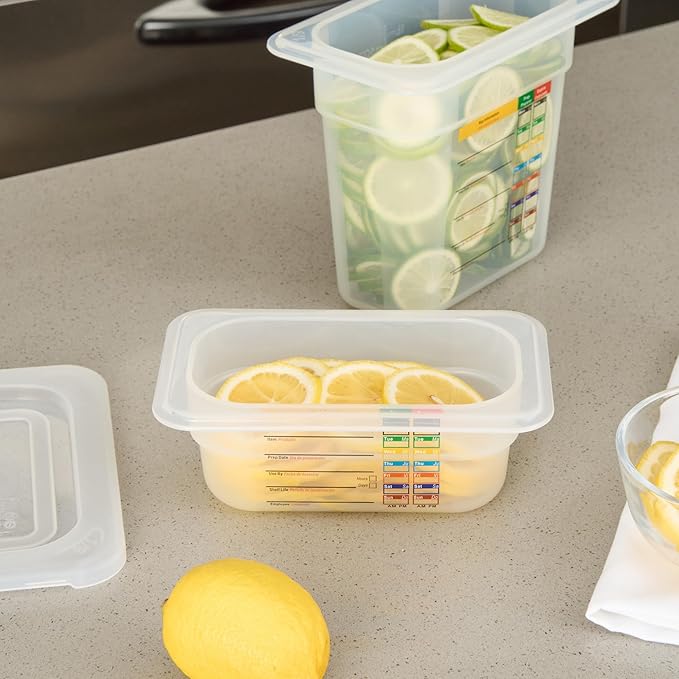 Restaurantware Food Pans Pack of 10 Plastic Rectangle Food Containers 1/9 Size with Traceability Label, Storage Containers Dishwashable Hot Cold Friendly for Restaurants Buffet Commercial Use