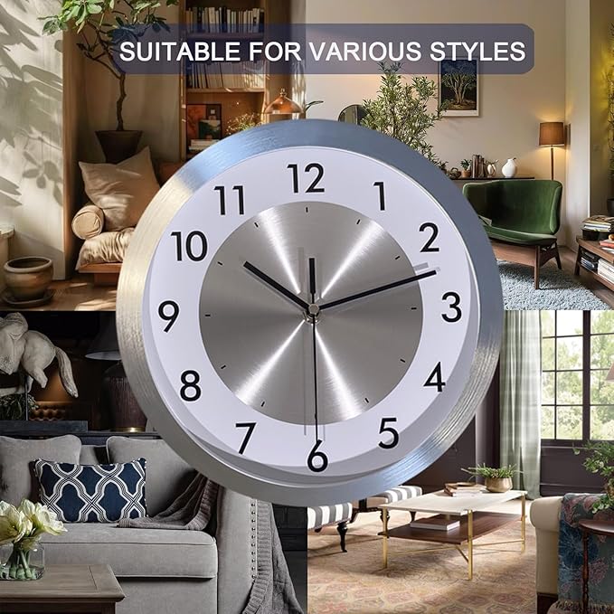 Silent Wall Clock Battery Operated,Modern Metal Wall Clock Decorative for Living Room/Kitchen/Office/Home,12 inch
