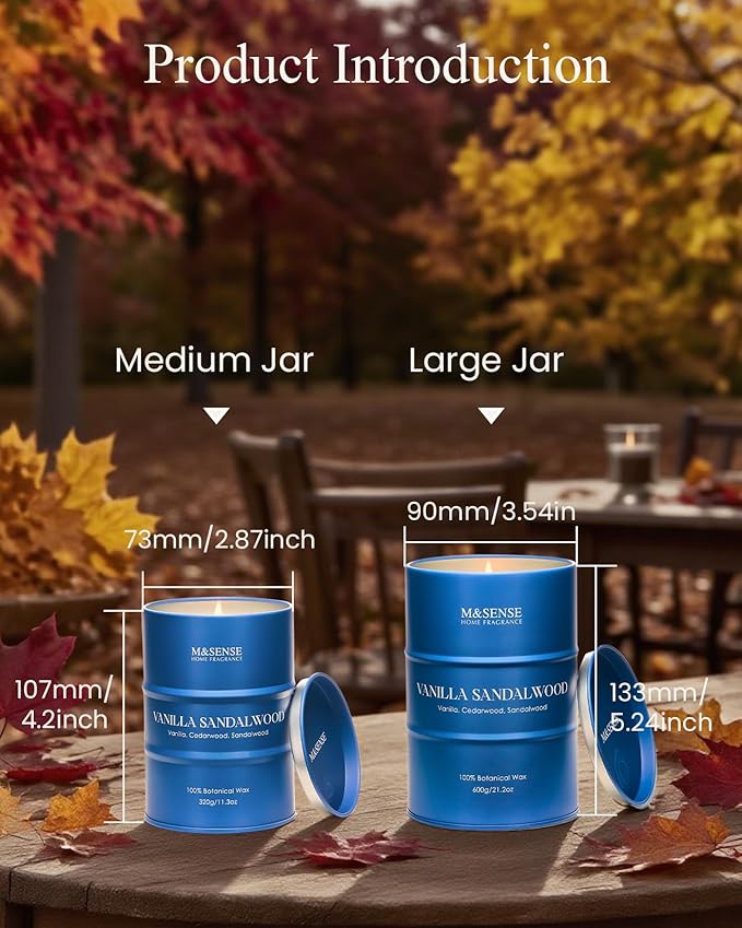 M&SENSE Vanilla Sandalwood Scented Candles Natural Non Toxic, Aromatherapy Candle for Stress Relief Meditation Relaxing, Housewarming Gifts for Women Men, 11.3oz 70 Hour Long Burning