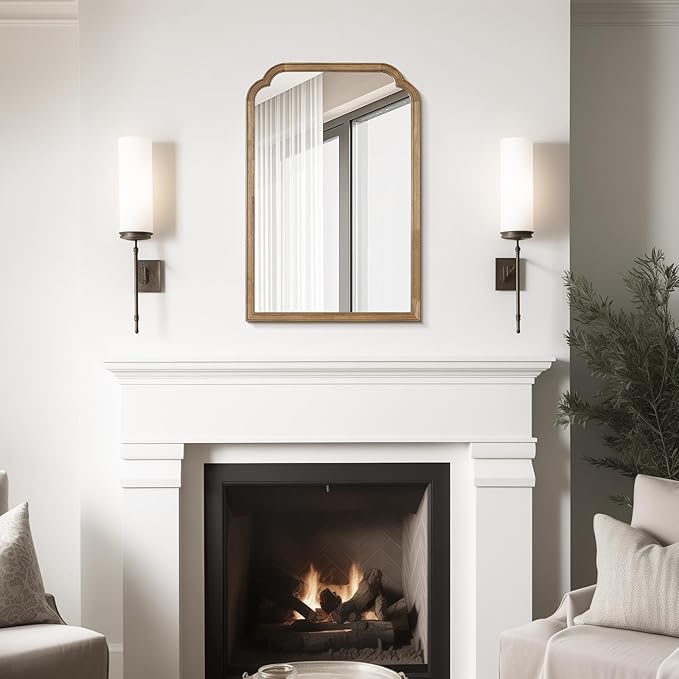 WallBeyond Wood Bathroom Mirrors for Wall Mounted, 24" x 36" Rustic Wood Frame Wall Mirrors Decorative for Living Room or Bedroom Vanity Mirror, Honey-Colored