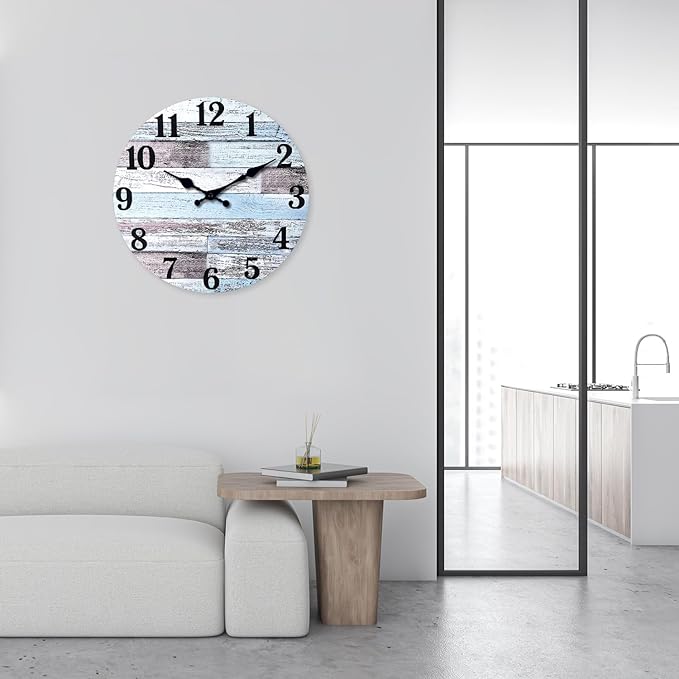 XNM Nautical Wood Clock 20 Inch Round Large Wall Clocks for Living Room Decor Farmhouse Wall Clocks Battery Operated (MDF No Solid Wood)