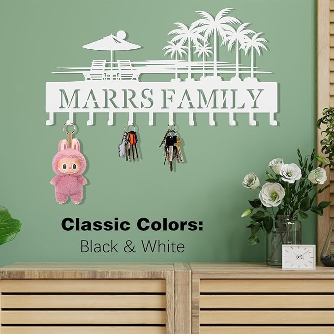 Tropical Key Hook Wall Decor,Personalized Key Holder of Palm Tree & Beach Lounge Chair Design,Stylish Key Holder Wall Mounted for Hallway,Front Door,Entryway