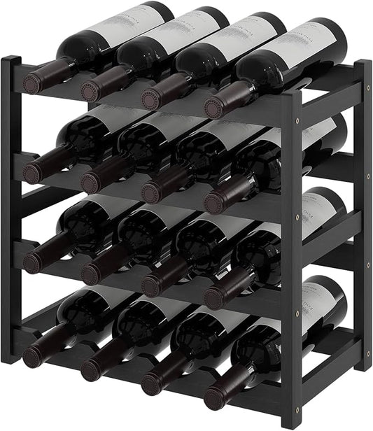Wine Rack，Bamboo Wine Storage Cabinet Shelf，Countertop Wine Shelf- Freestanding Wine Holder for Kitchen & Pantry (Black, 4-Tier)