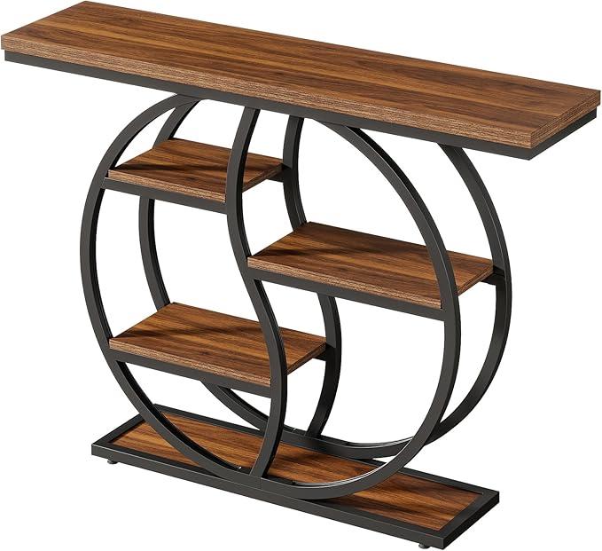 Tribesigns 47.24" Entryway Table, Industrial 5-Tier Console Sofa Table with Multiple Storage Shelves, Narrow Wood Accent Long Tables with Metal Frame for Small Spaces, Hallway, Foyer, Rustic Brown