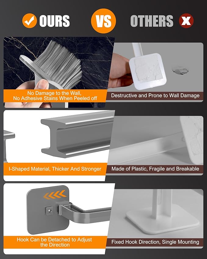 Hat Rack for Hat Storage(8-Pack), Multi-Purpose Hat Organizer, Strong Adhesive Hat Hooks for Wall, Hat Organizer for Baseball Caps, Two Mounting Options Hat Hook, Gray