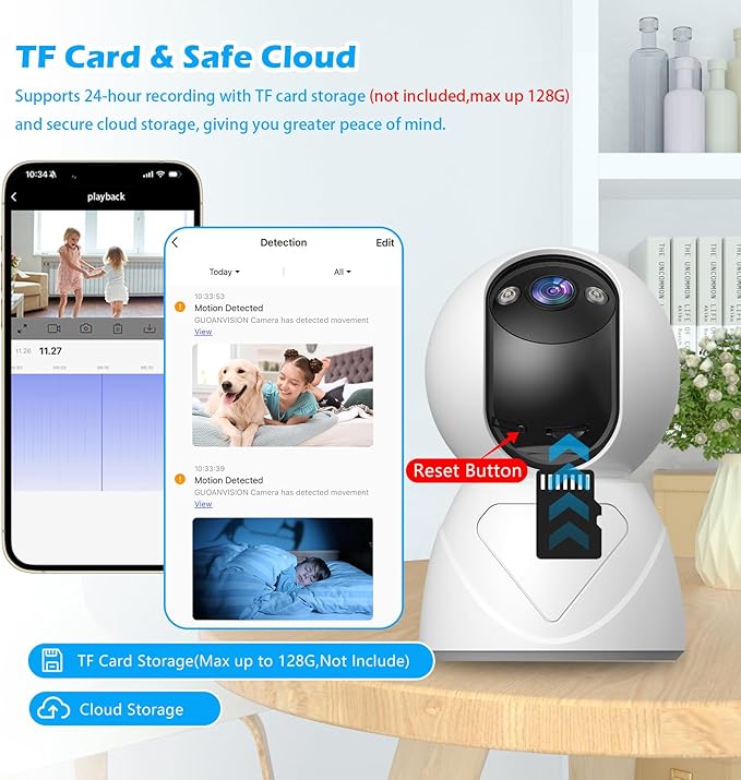 3MP Indoor Pan/Tilt Security Camera, 5G WiFi 360° Rotating Home Cameras for Baby Monitor/Pet Camera, Auto-Focus and Zoom, Motion Detection, 2-Way Audio, Siren, Color Night Vision, Cloud & SD Card