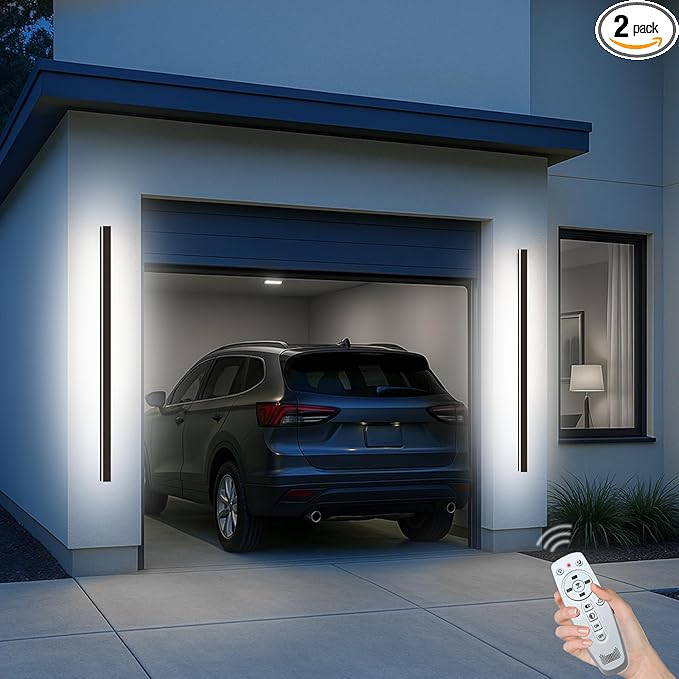 Outdoor Sconce Lights, 3000-6000K Outdoor Sconce Exterior Light, Ip65 Waterproof 3CCT Color Selectable Long Strip Wall Sconce with Remote, Black Linear Wall Mount Lighting for Garage 59in