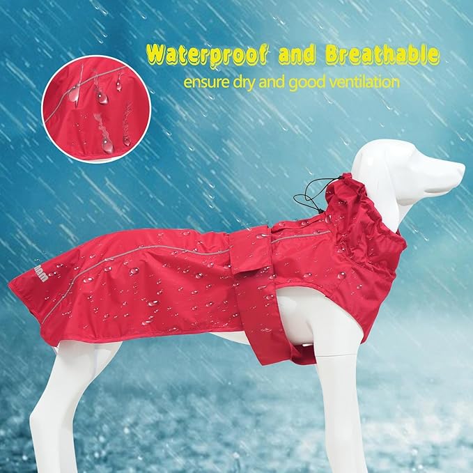 Adjustable Waterproof Dog Raincoat for Dogs,Lightweight Pet Rain Jacket Puppy Clothes with Reflective Strip for Small Medium Large Dogs (Red, XX-Large)