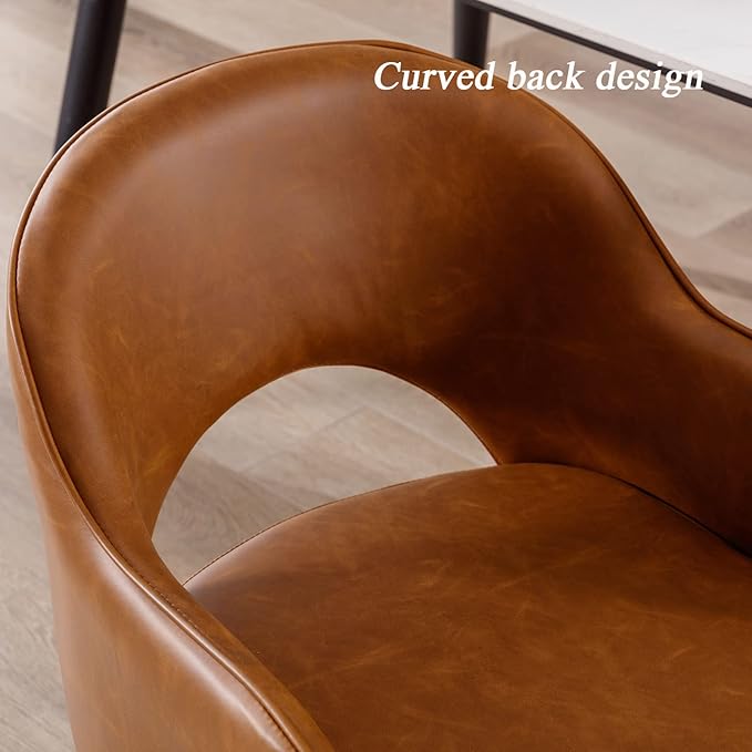 DUOMAY Swivel Dining Arm Chair Set of 4 PU Leather Upholstered Side Chair Modern Accent Guest Chair Home Office Desk Chair for Dining Room Living Room Office, Brown