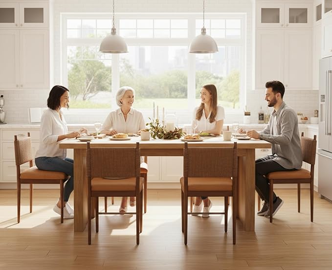 CIMOTA Brown Faux Leather Dining Chairs Set of 2, Mid Century Modern Upholstered Dining Room Chairs with Woven Back, Armless Kitchen Chairs with Walnut Solid Wood Legs, PU