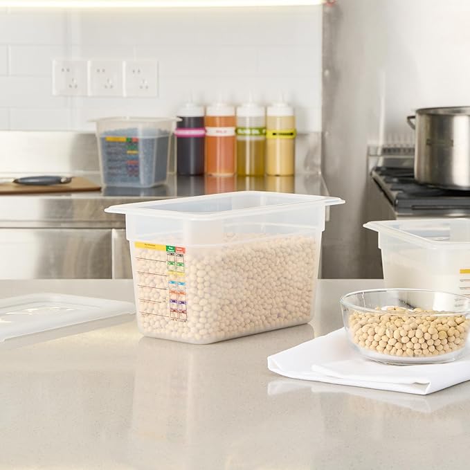 Restaurantware Food Pans Pack of 10 Plastic Rectangle Food Containers 1/4 Size with Traceability Label, Storage Containers Dishwashable Hot Cold Friendly for Restaurants Buffet Commercial Use