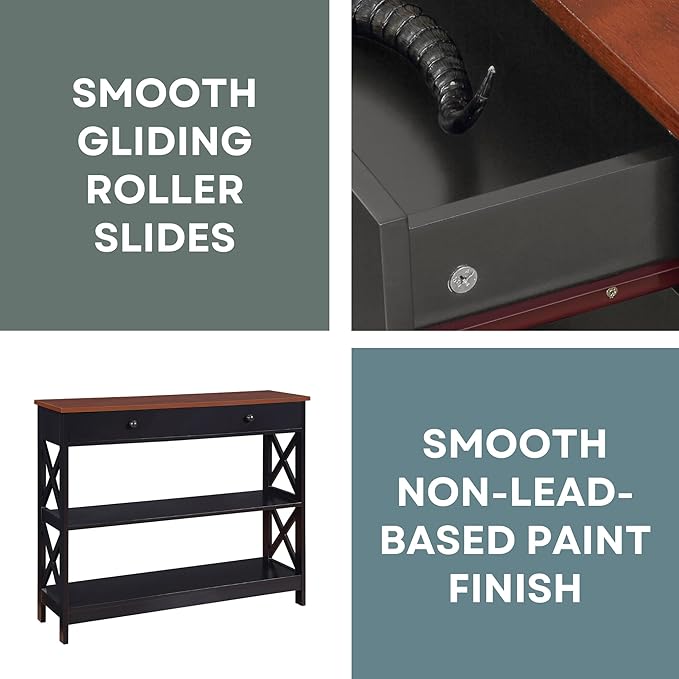 Convenience Concepts Oxford 1 Drawer Console Table with Shelves, Cherry/Black