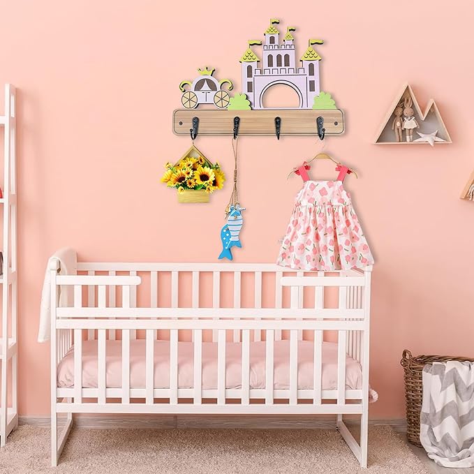 Dog Leash Holder for Wall Mount, Farmhouse Wooden Dog Claw Hooks, Paws Key Rack Accessories for Rustic Home Decor (Castle)