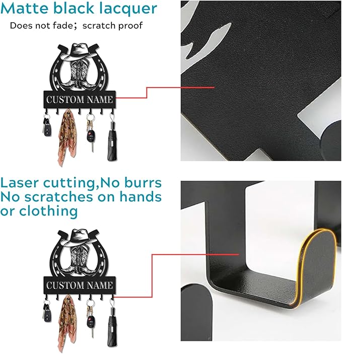 Personalized Key Holder for Wall, Custom Metal Cowboy Key Hooks with Name, Meta Jacket Holder Hooks Organizer Rack, Jacket Hanger Decor for Kitchen, Entryway, Hallway, Office, Doorway