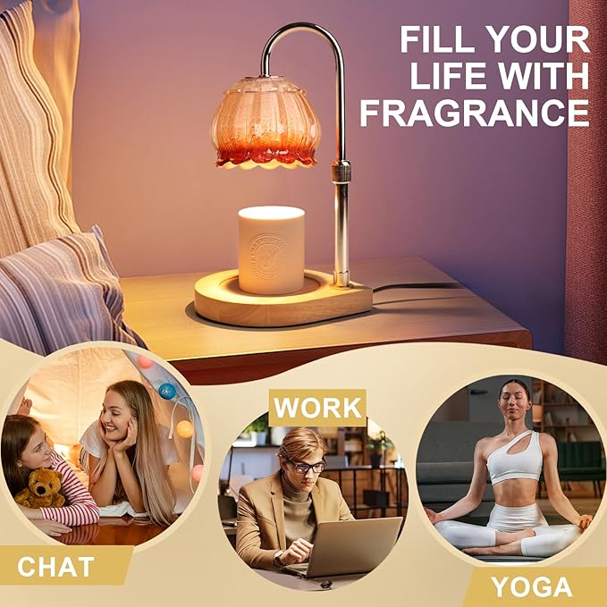 Candle Warmer Lamp with Timer, Adjustable Height Dimmable Candle Warmer Light, Gift for Women Glass Shade Electric Jar Candle Warming Lantern,Home Decor Cozy House Warming Gifts,Coffee