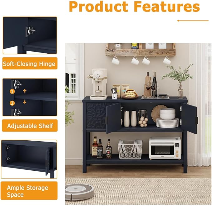 FATORRI Console Table for Entryway, Modern Sofa Table with Storage, Entry Tables with Shelf for Living Room Hallway (47.24 Inch Wide, Navy Blue)