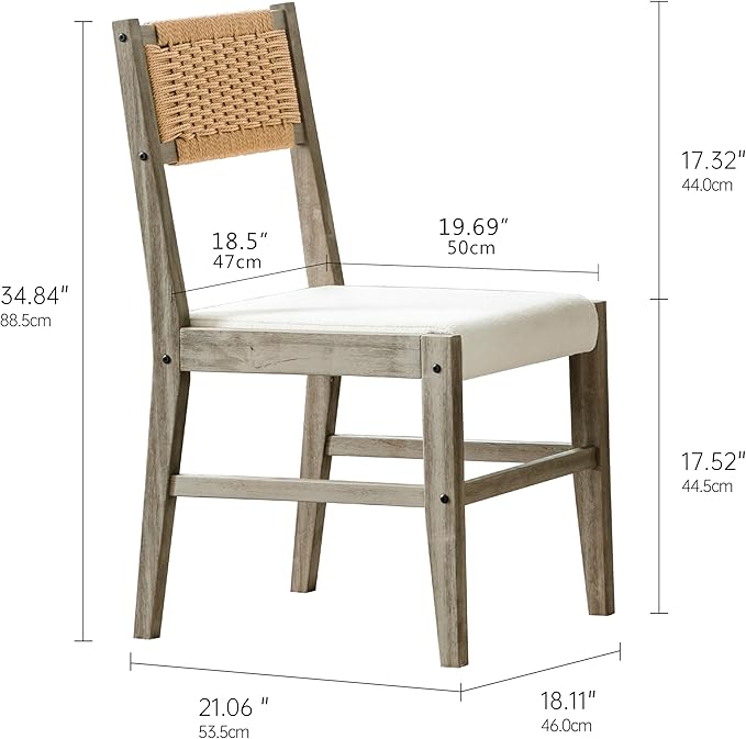 Chogori Wooden Dining Chairs, Modern Farmhouse Kitchen & Dining Room Accent Side Chairs with Woven Rope Back and Fabric Upholstered for Home, Living Room (Gray, Set of 6)