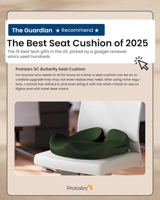 ProtoArc Seat Cushion, Office Chair Cushion for Sciatica, Coccyx Cushion, Ergonomic Memory Foam Seat Cushion for Car, Home, Pressure Relief Pad for Hip, Tailbone, All Day Comfort - Dark Green